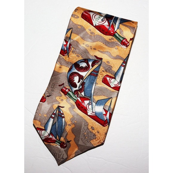 Tabasco Men's Tabasco Sauce Shrimp Boat Print Silk Neck Tie - Picture 3 of 7